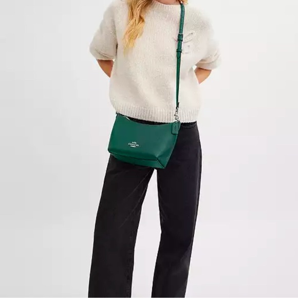 Coach Zip Top Shoulder Bag Silver Emerald Green CW390 - Picture 12 of 16